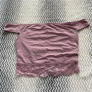 EUC La Senza Women's Off Shoulder Mauve Cropped Top w/ Lace Detail Size Small S